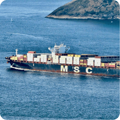 Container ship on open water