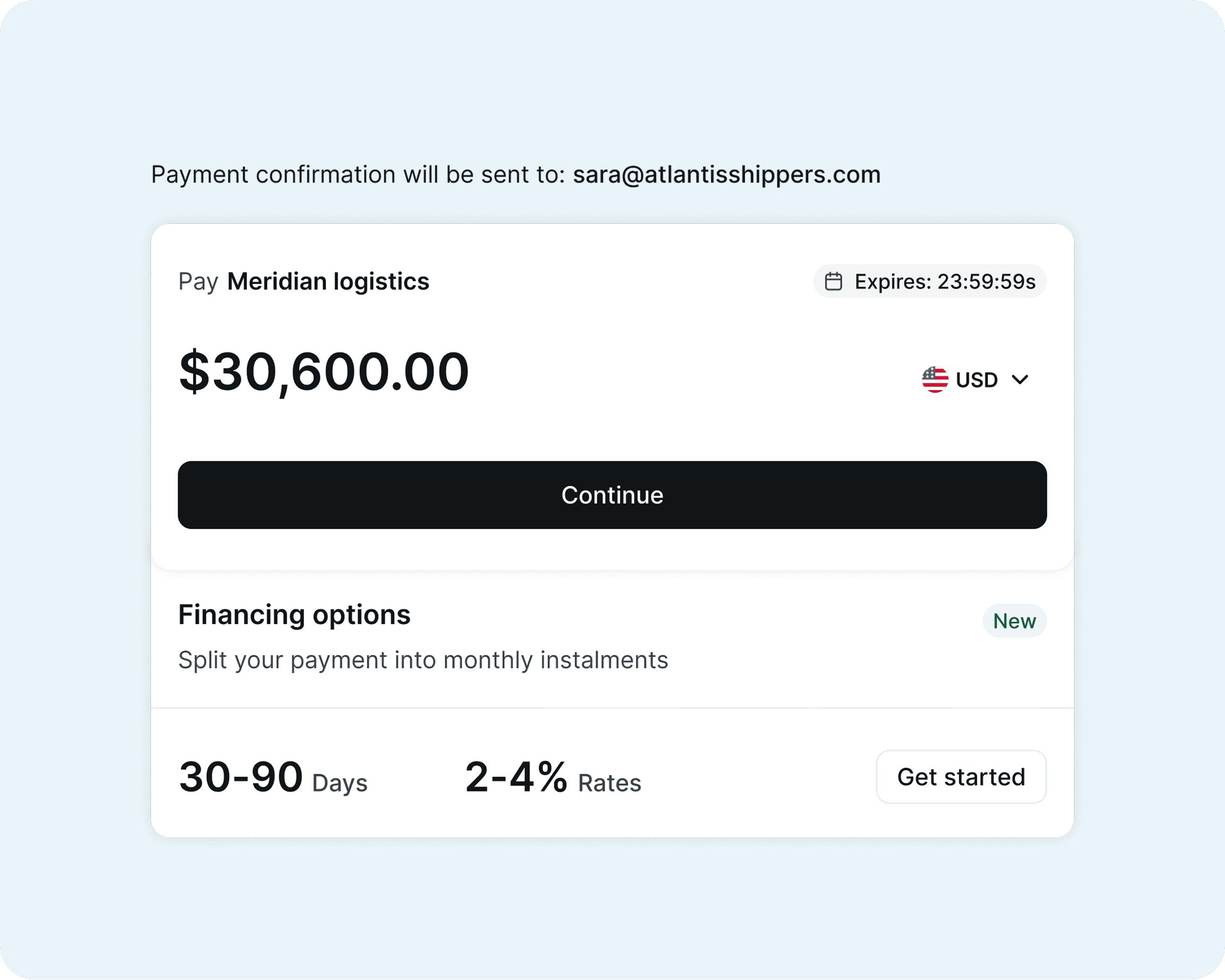 Shipline payments interface